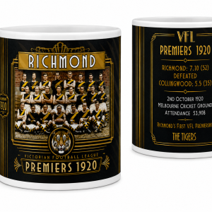 1920 Richmond VFL Premiers Mug featuring restored colorized team photo and match statistics