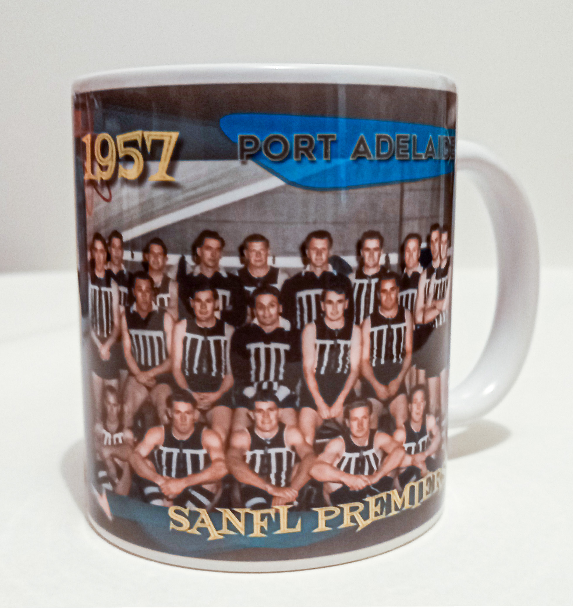 Port Adelaide 1956 Premiers Mug featuring the SANFL Grand Final team in restored colour