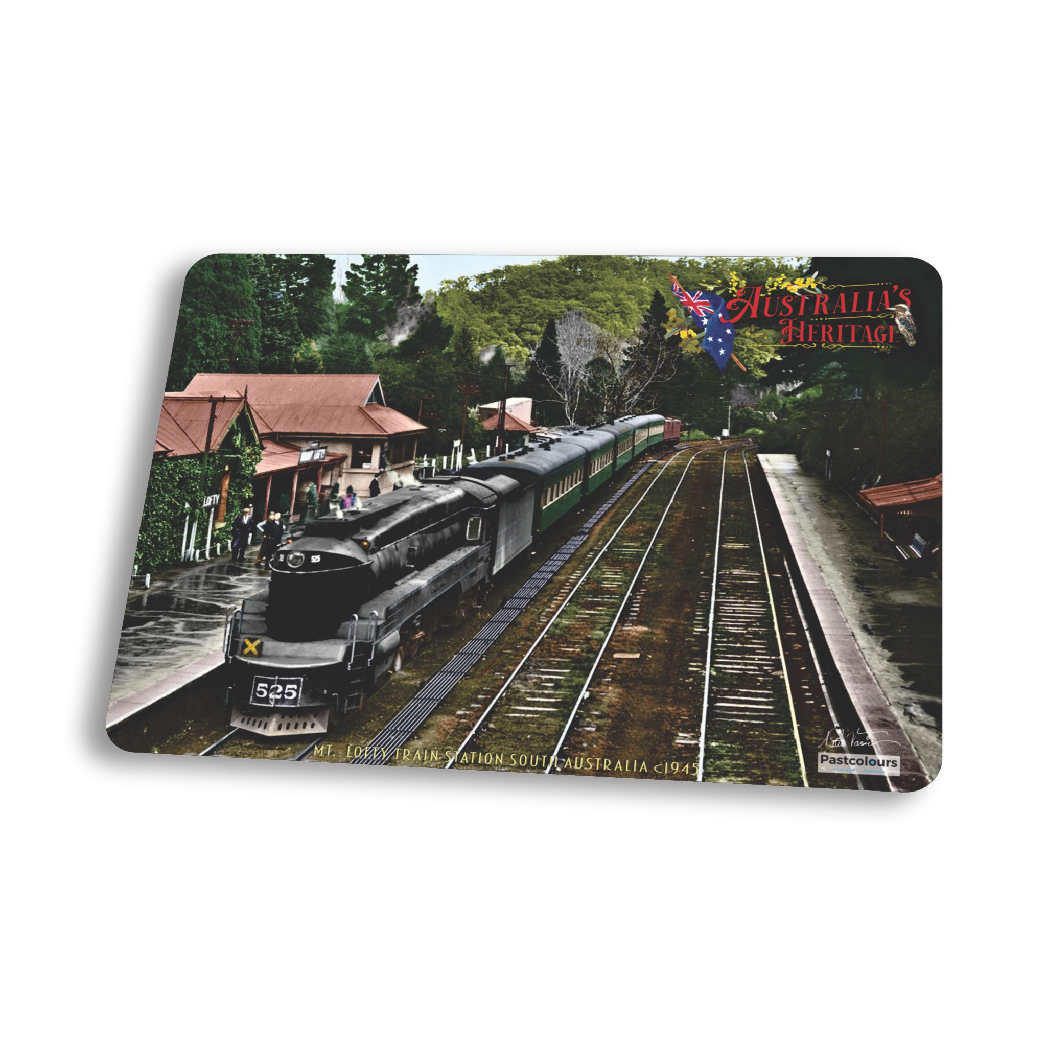 S.A.R. Mt Lofty Train Station and 520 Class Engine c1945 - Mouse Pad - IN COLOUR