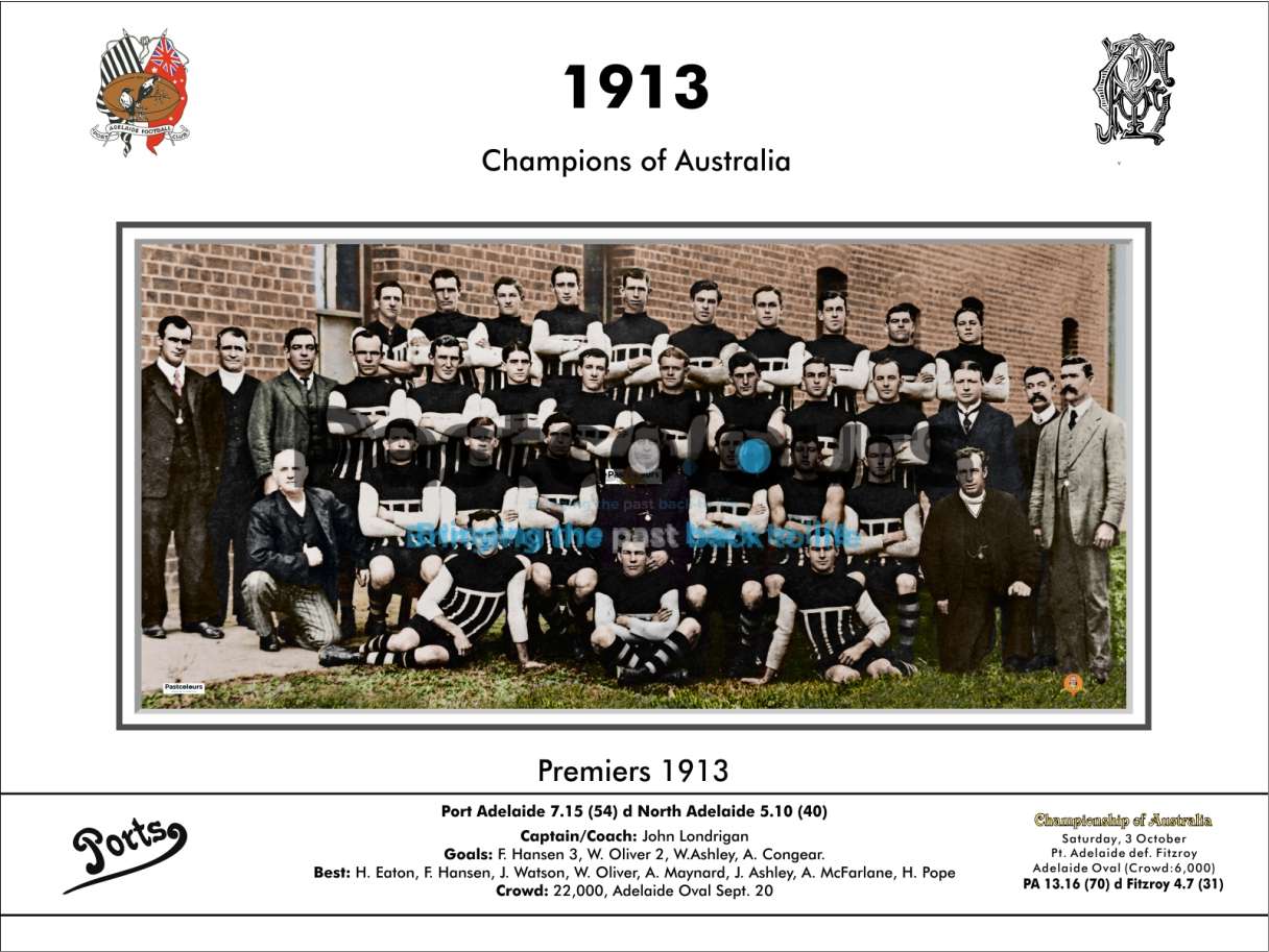 1913 PAFC Premiers photo in colour mounted under printed matboard