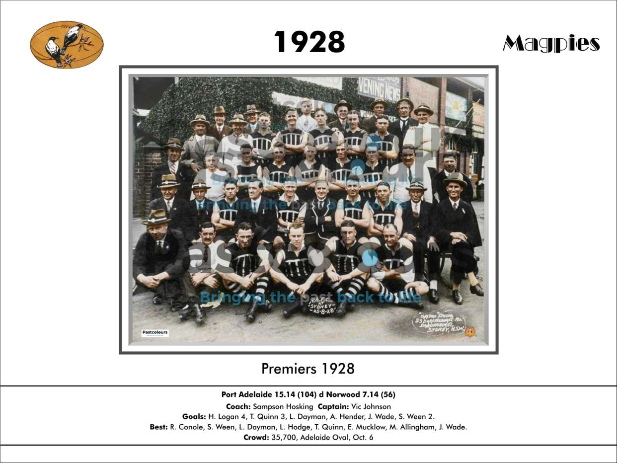 1928 PAFC Premiers photo in colour mounted under printed matboard