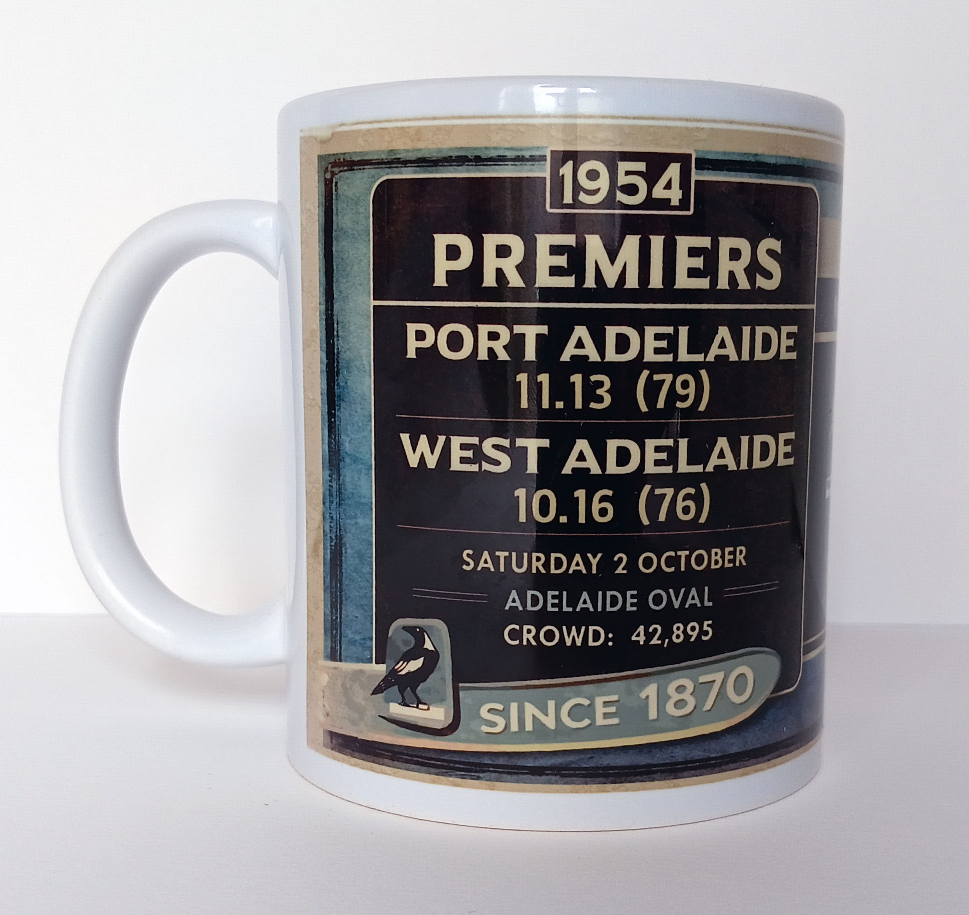 Port Adelaide 1954 Premiers Mug featuring the SANFL Grand Final team in restored colour, rear view