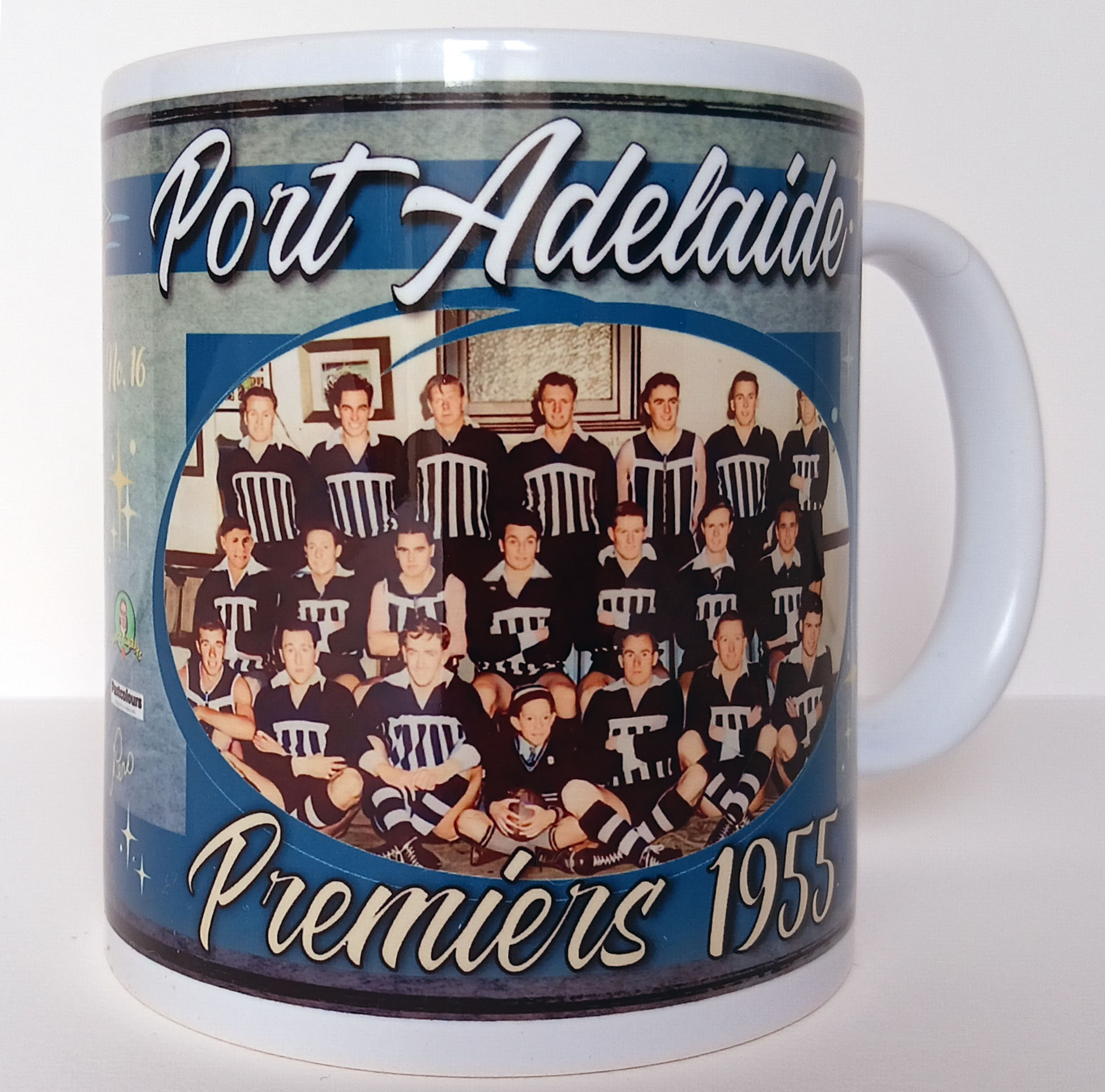 Port Adelaide 1955 Premiers Mug featuring the SANFL Grand Final team in restored colour