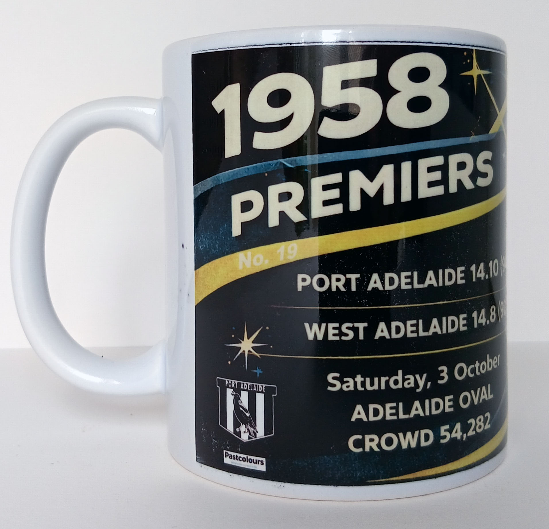 Port Adelaide 1958 SANFL Grand Final score and crowd detail on commemorative mug