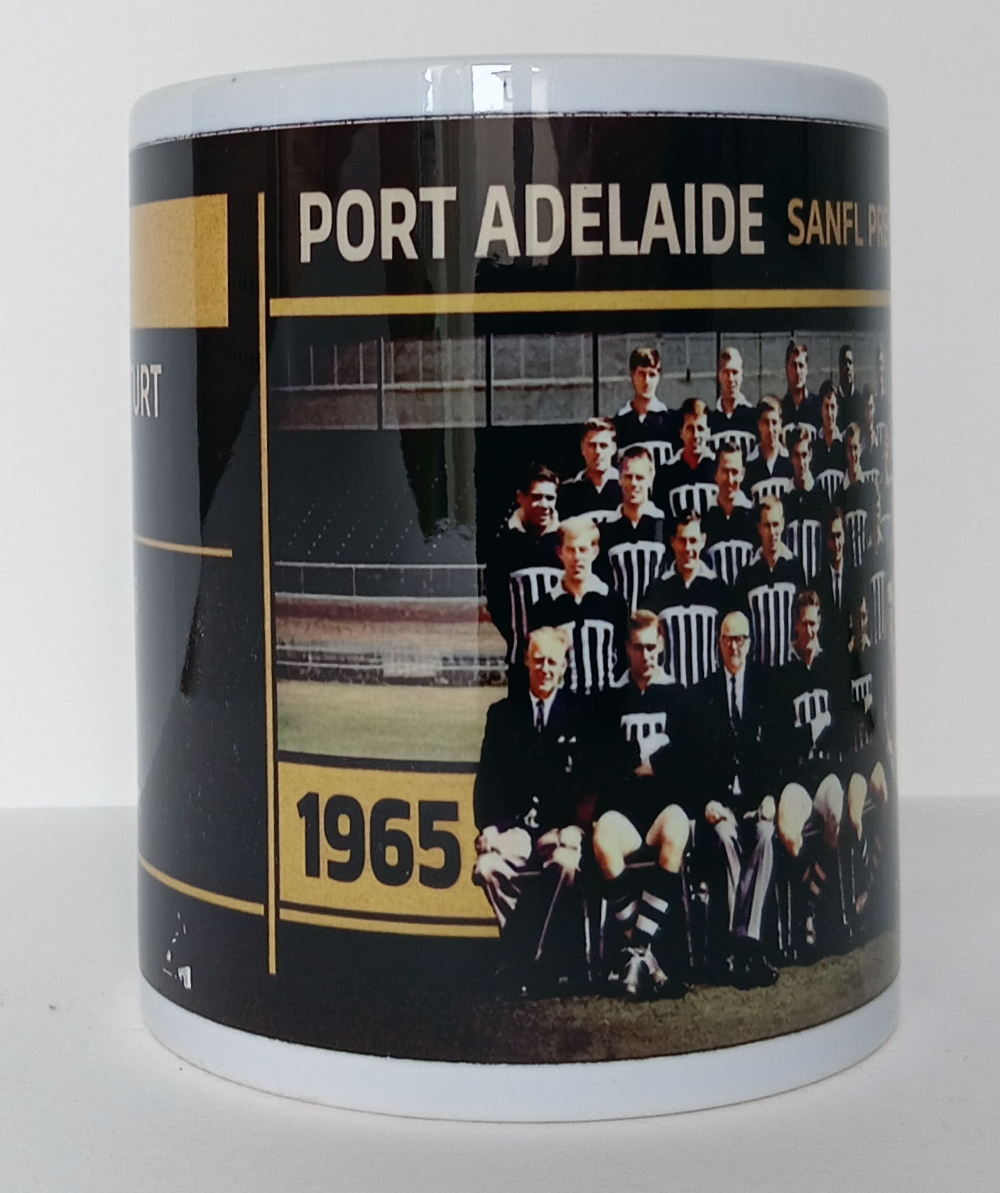 side view:Port Adelaide 1965 SANFL Premiers team mug featuring Grand Final victory over Sturt Football Club.
