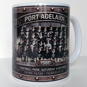 Port Adelaide 1980 SANFL Premiers team mug featuring industrial design and restored team photo